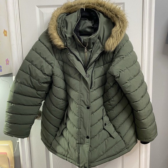Swiss‎ Tech Women' Army Green Warm Puffer Hooded Jacket Size 3X - Picture 1 of 6